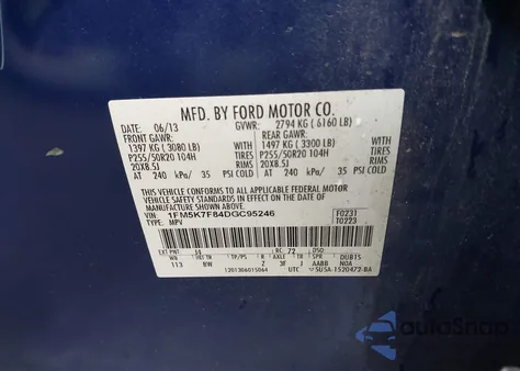 2013 Ford Explorer Limited z USA, uszkodzony, nr VIN 1FM5K7F84DGC95246